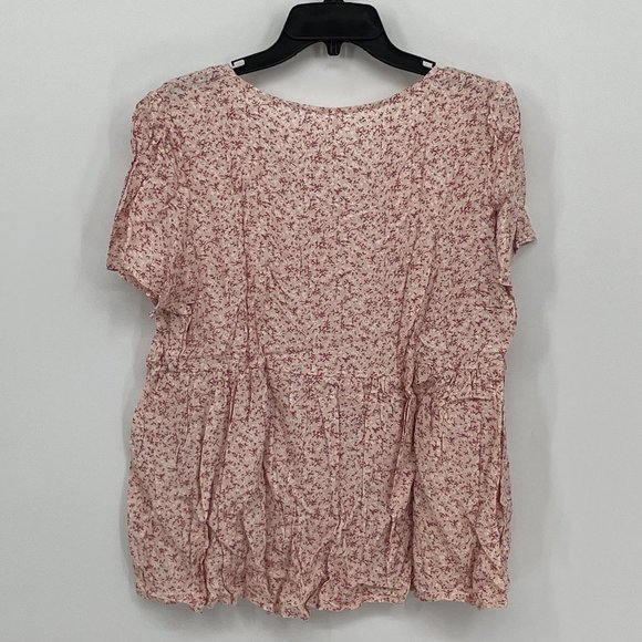 Women's Pink Ditsy Floral V-Neck Empire-Waist Top, Size Large - Picture 4 of 7